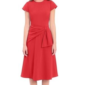 NORDSTROM Donna Morgan Twist Waist Cap Sleeve Red Midi Dress -Sz 6